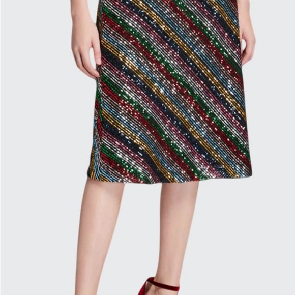 Milly Rainbow Striped Sequin Skirt Size Large - Picture 2 of 5